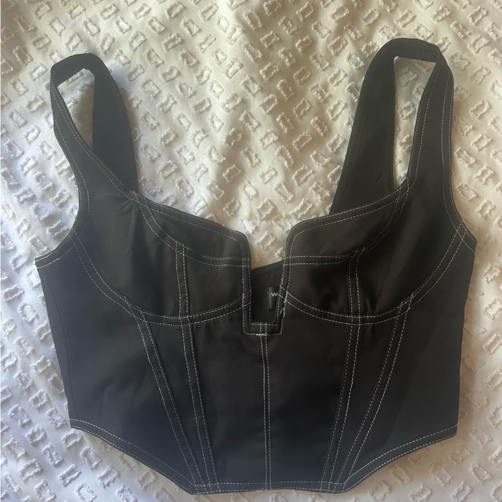 white fox black corset top size small